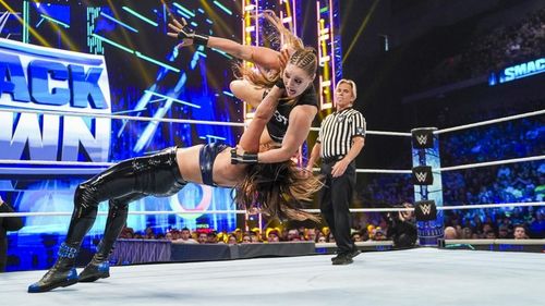 Raquel Rodriguez during her match against Rousey on SmackDown