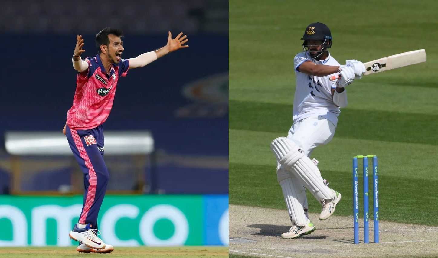 Yuzvendra Chahal (left) and Cheteshwar Pujara. Pics: IPLT20.COM and Getty Images