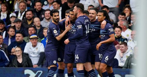 Manchester City players celebrate one of their goals