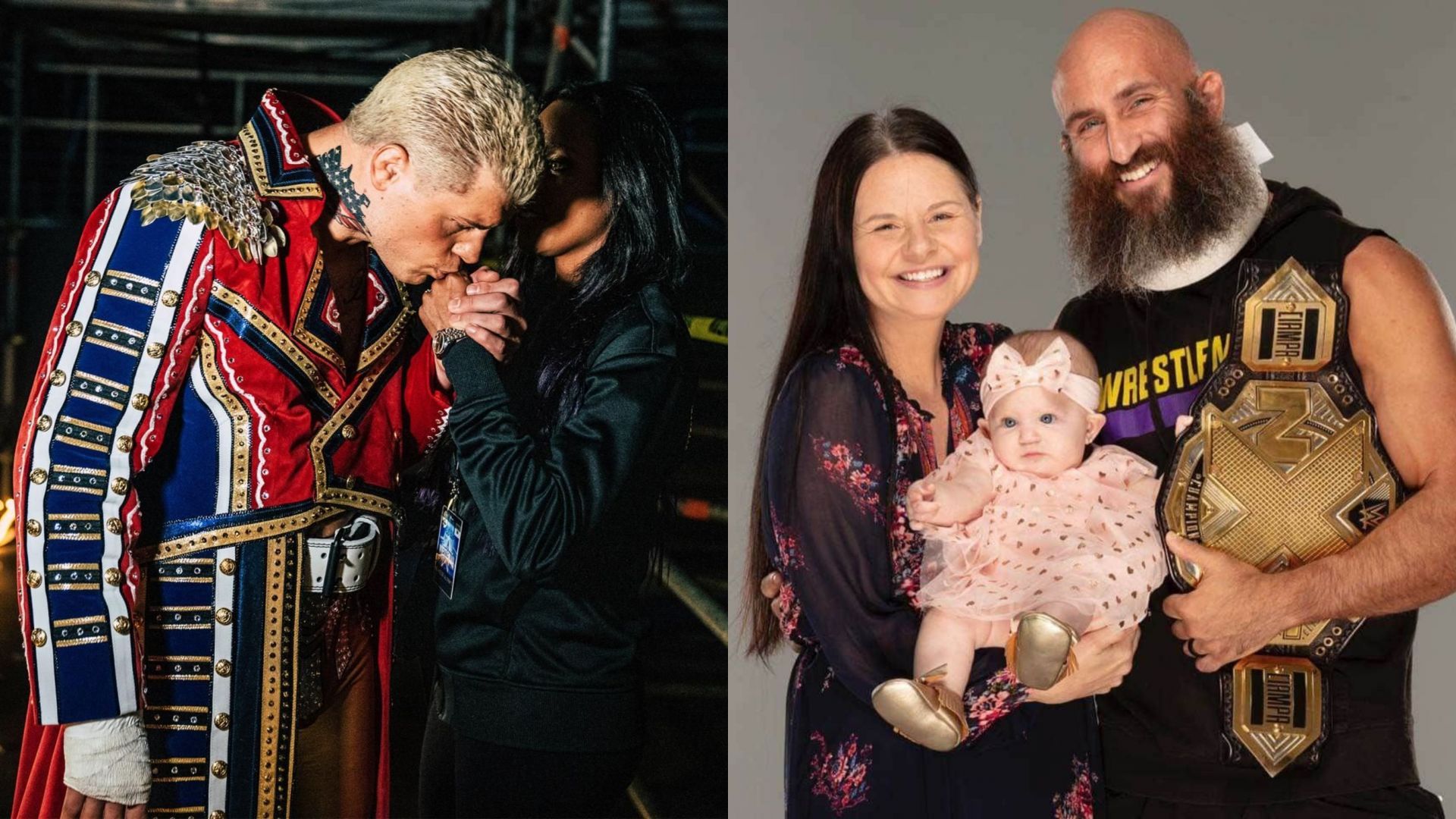 Cody Rhodes with his wife (left) and Ciampa with his wife (right)