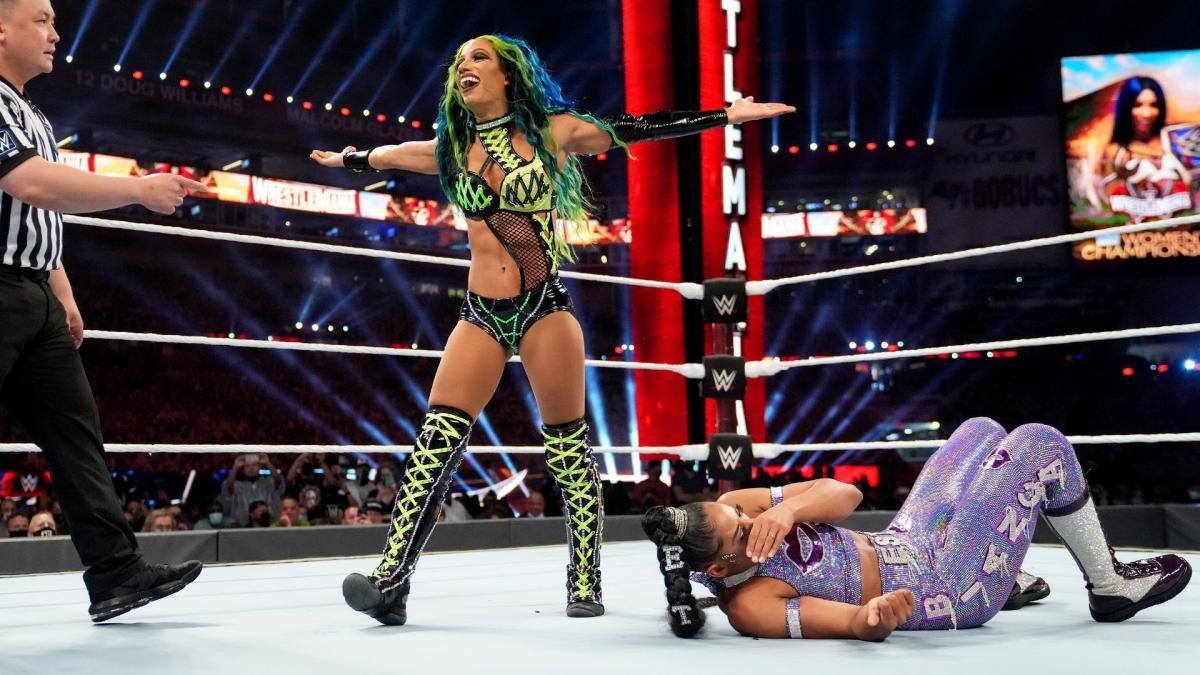 Sasha Banks in action against Bianca Belair at WrestleMania 37