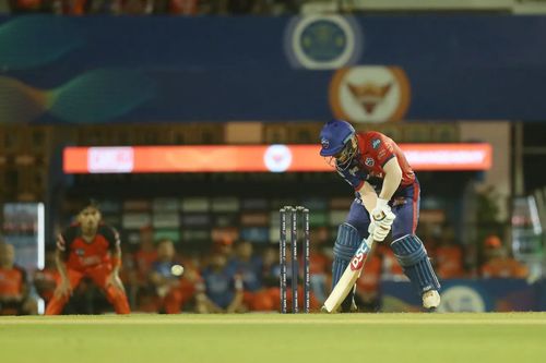 Delhi Capitals (DC) opener David Warner gets cheeky during his innings. Pic: IPLT20.COM