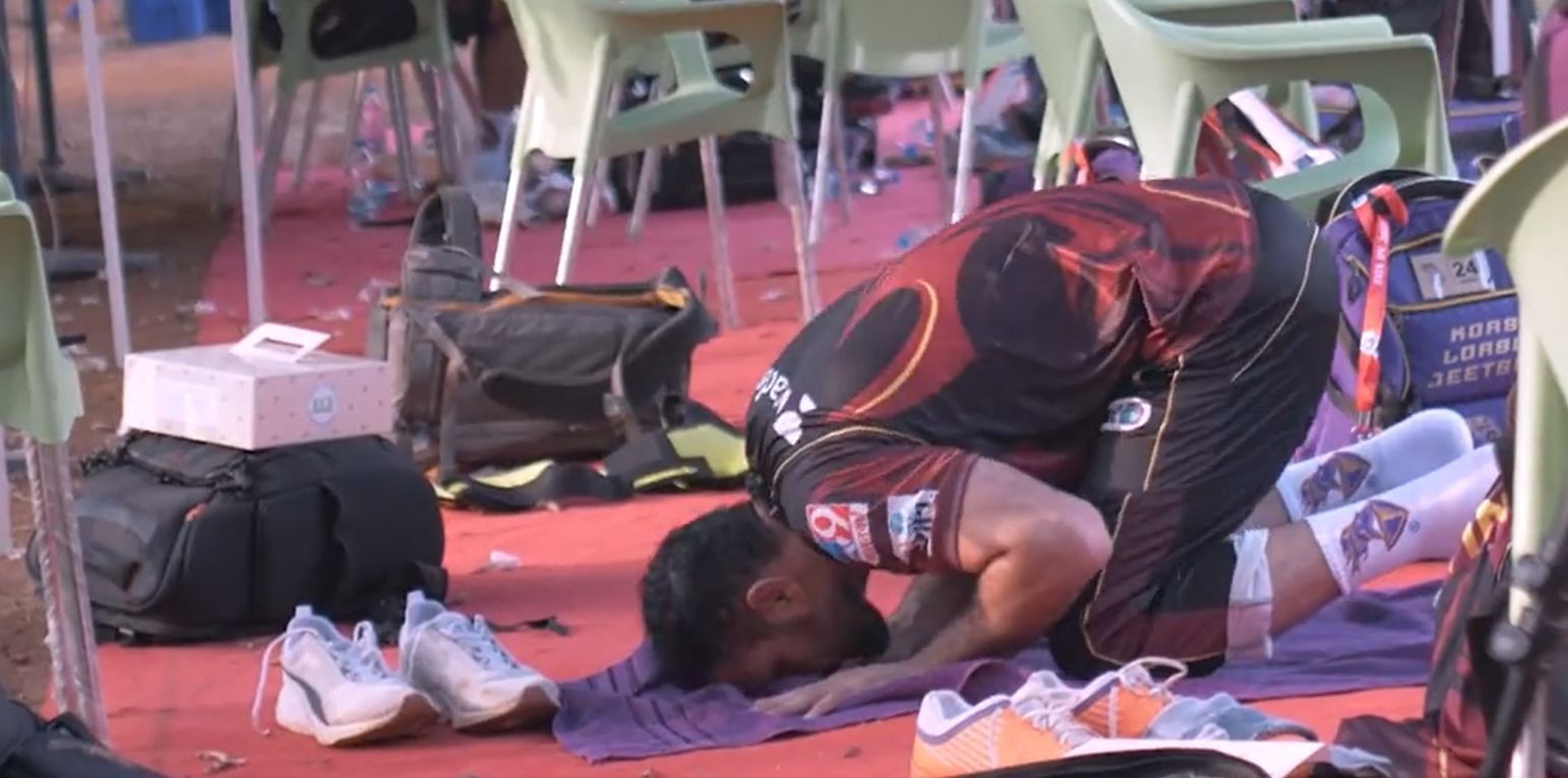 Mohammad Nabi offering prayers during a practice session. Pic: KKR