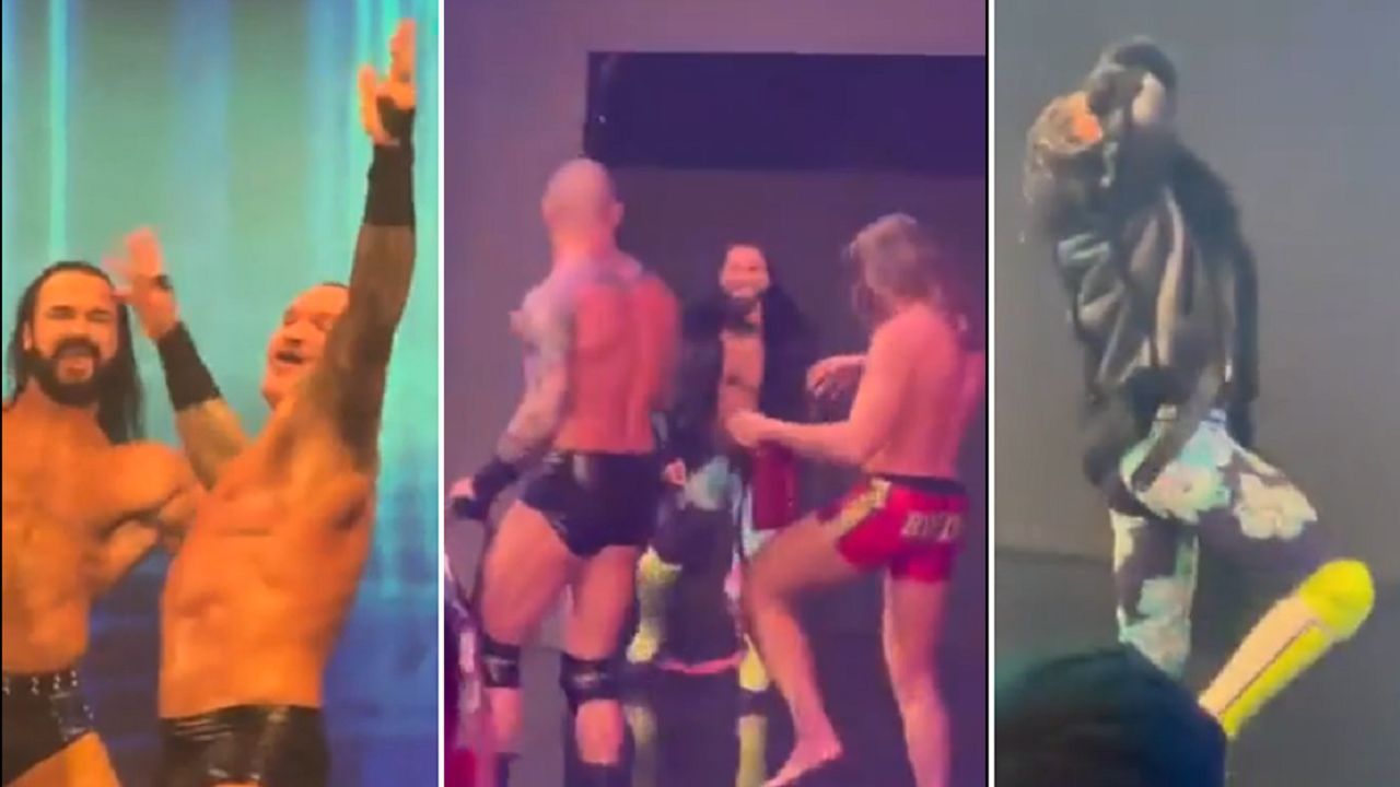 RK-Bro and Drew McIntyre dancing to Seth Rollins&#039; music after SmackDown