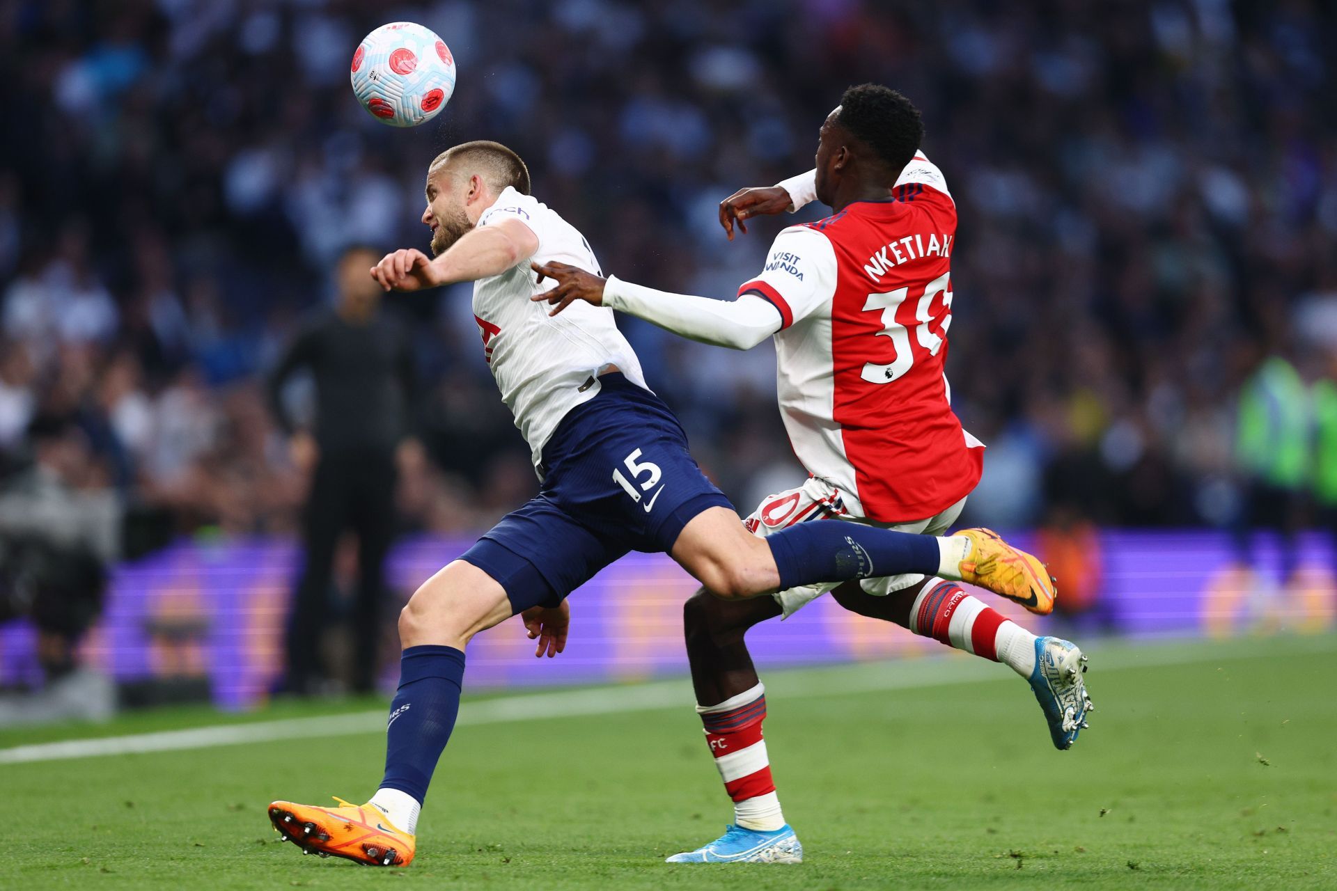 Eddie Nketiah (R) couldn't make an impact against Eric Dier (L, #15)