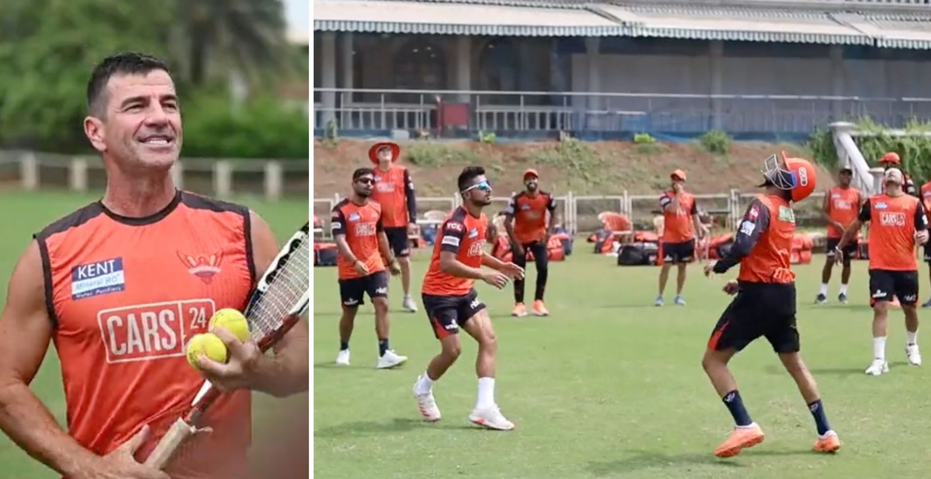 SRH cricketers engage in a hilarious helmet-ball game (Credit: Twitter/Sunrisers Hyderabad)