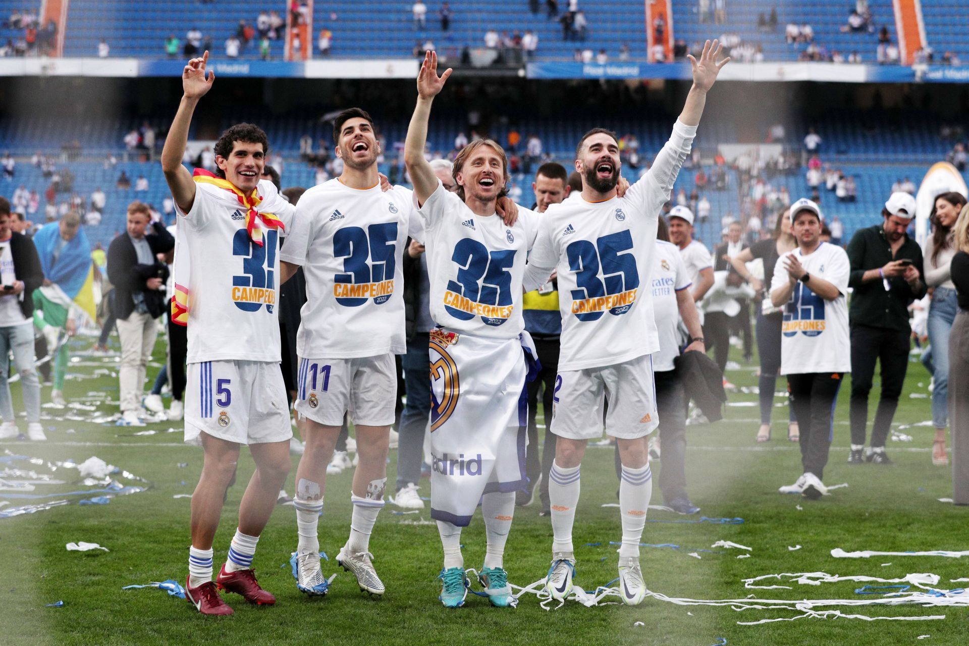 Real Madrid CF players celebrate after winning the league.