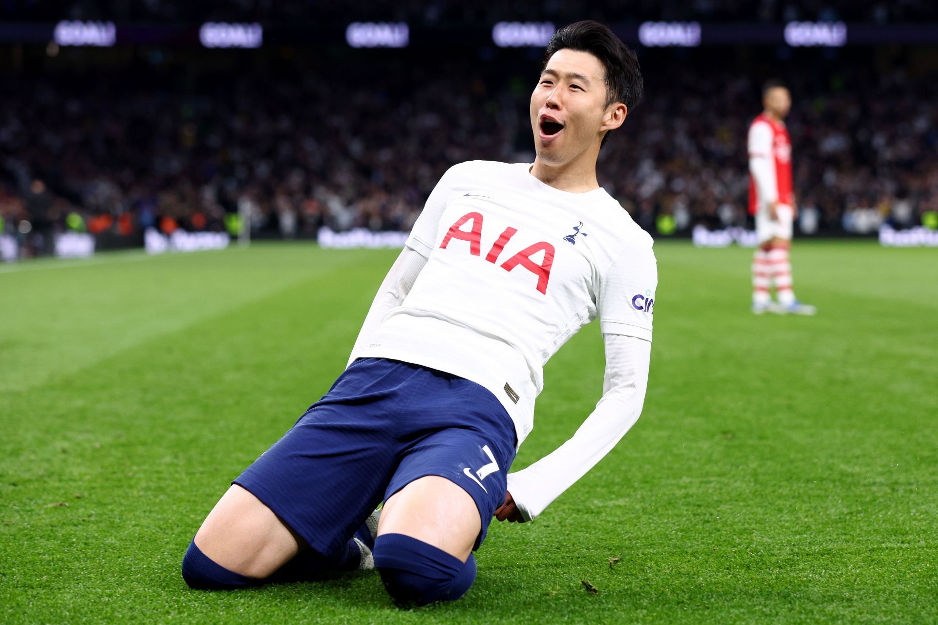 Son Heung-min celebrates Tottenham's third goal