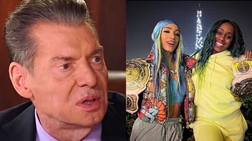 Vince McMahon, Sasha Banks and Naomi.