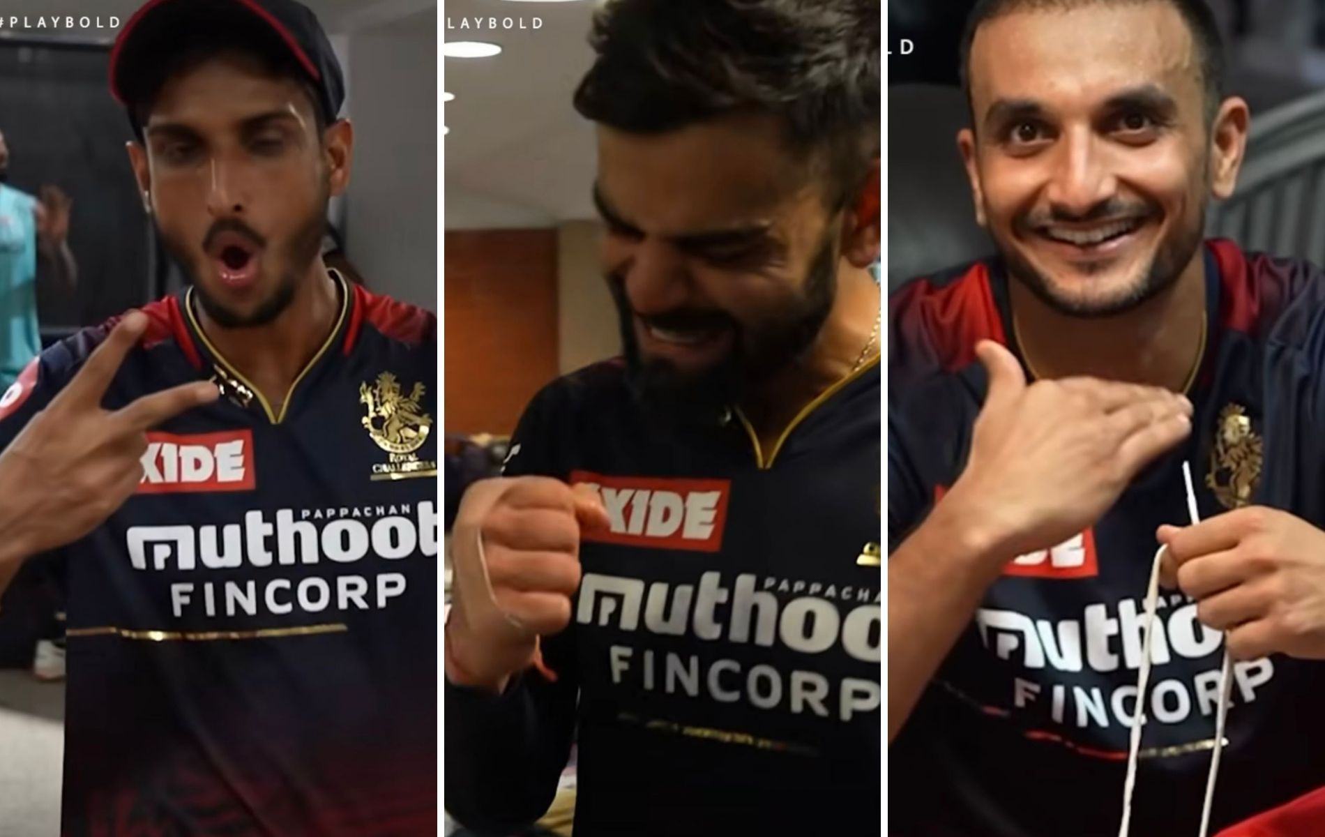 (L to R) Shahbaz Ahmed, Virat Kohli and Harshal Patel (Pics: Instagram)