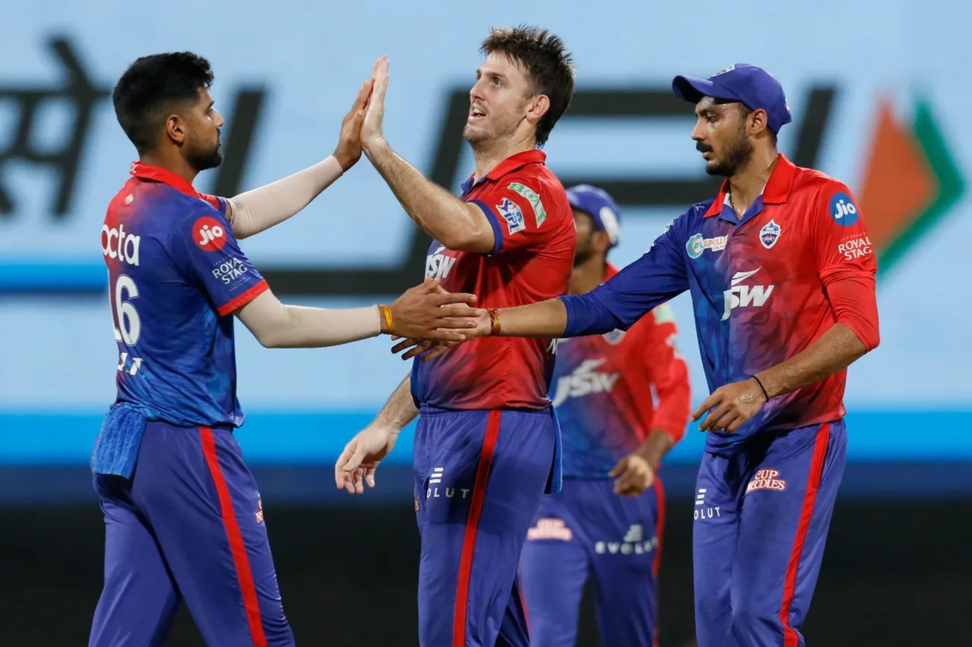 Delhi Capitals celebrate a wicket against Rajasthan. Pic: IPLT20.COM