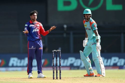 Kuldeep Yadav during the match against LSG. Pic: IPLT20.COM