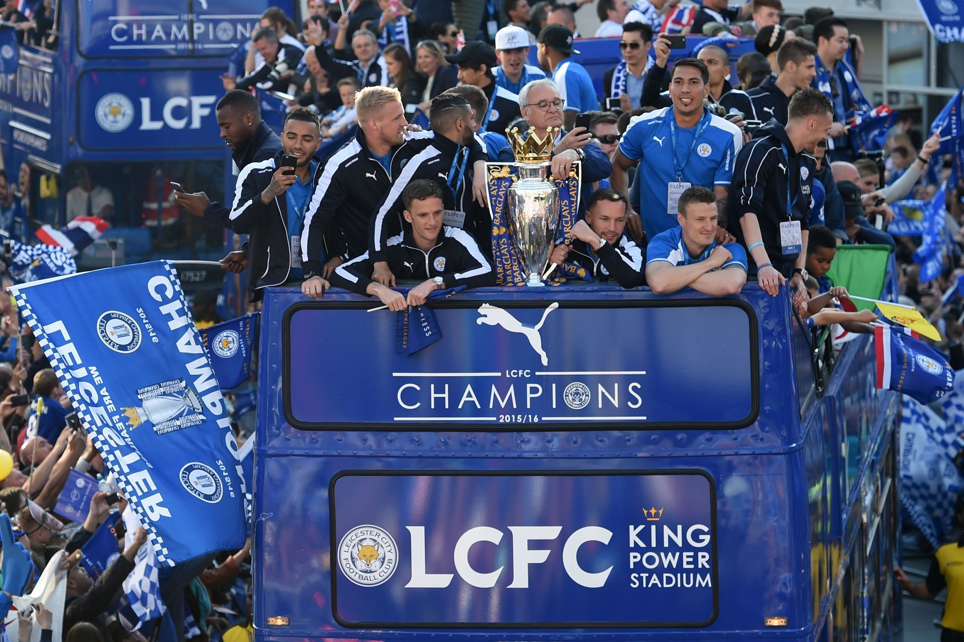 Leicester City victory parade after their win in the 2015-16 Premier League season