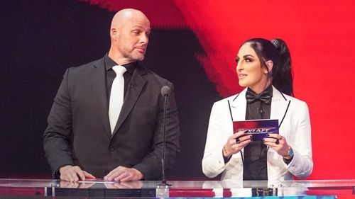 Adam Pearce and Sonya Deville during last year's draft.