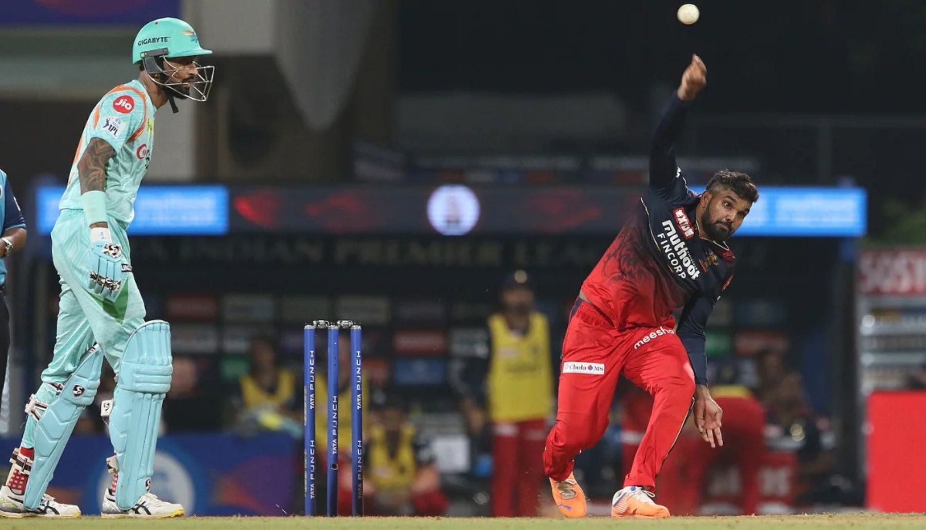 Wanindu Hasaranga bowling in a match against Lucknow.