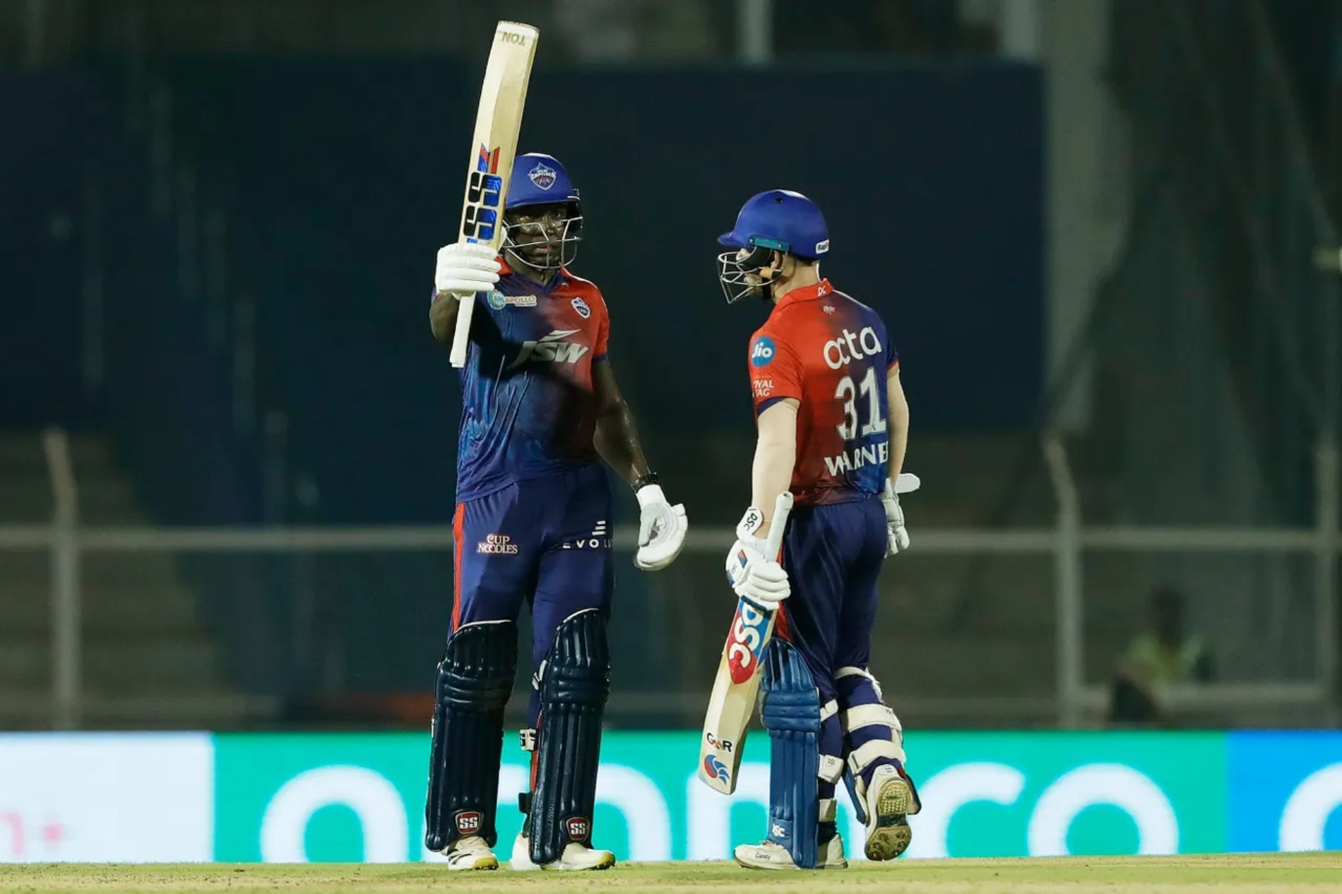 DC batters Rovman Powell (left) and David Warner. Pic: IPLT20.COM