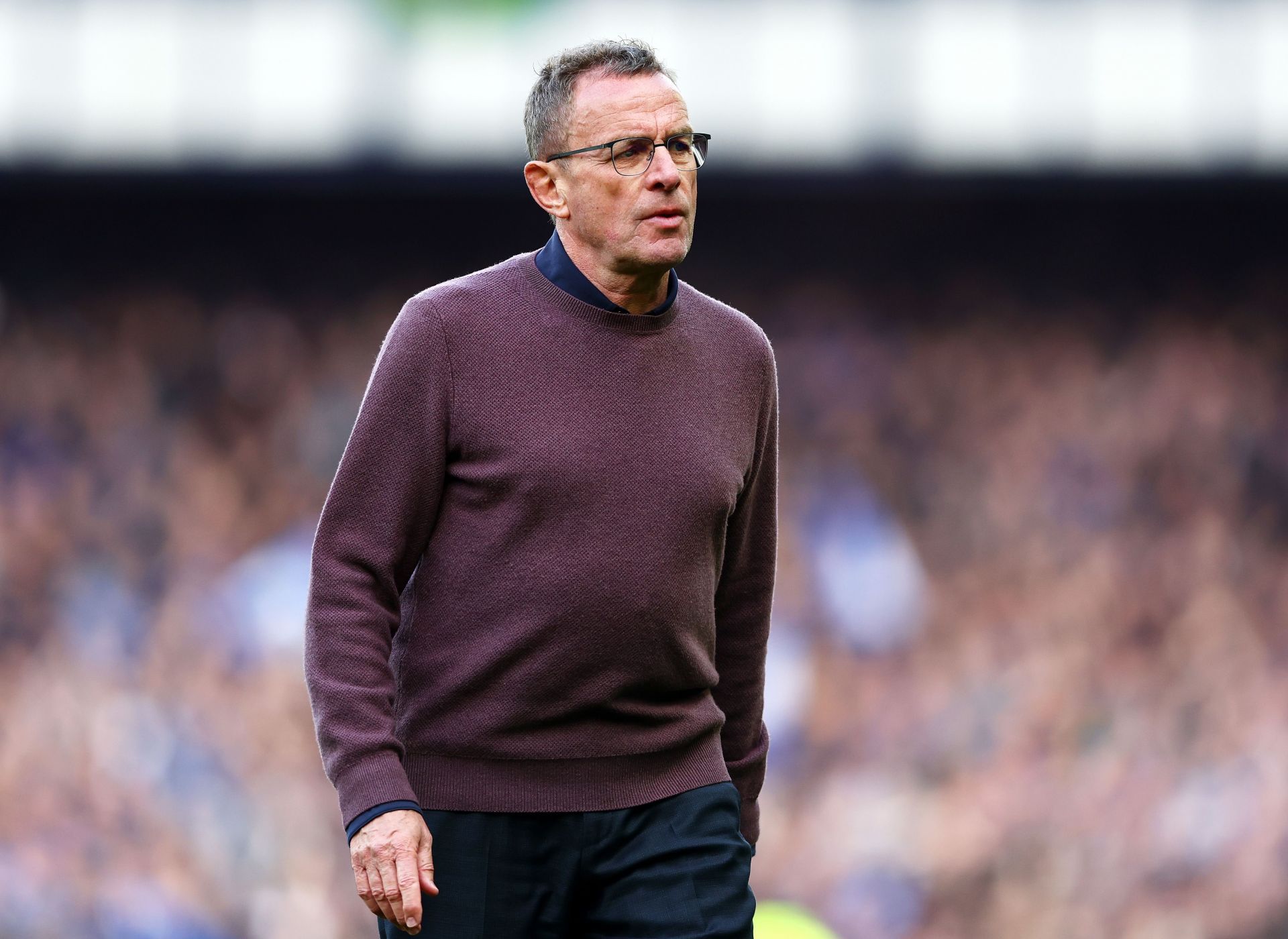 Ralf Rangnick during an Everton v Manchester United match (File)
