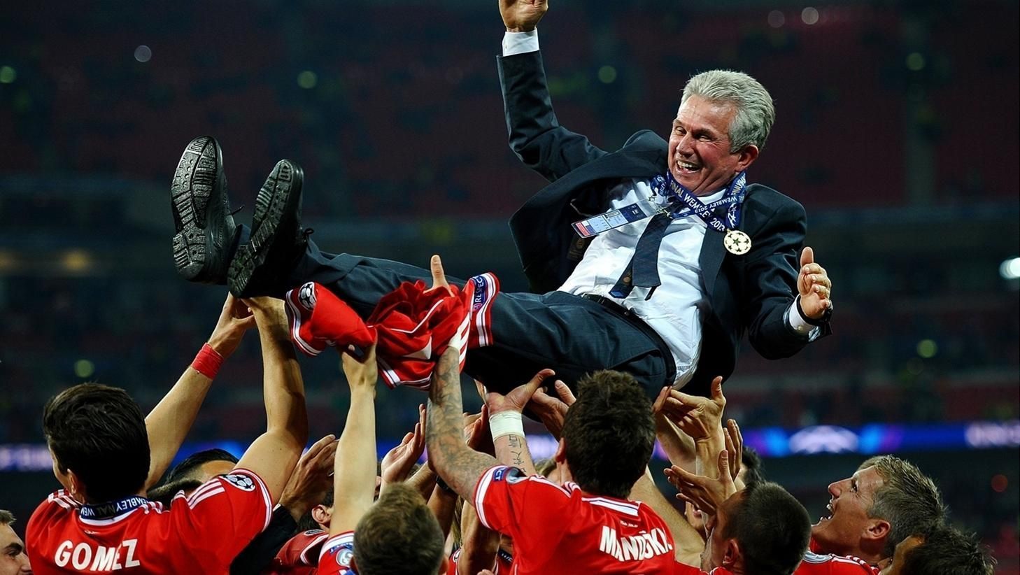 Heynckes enjoys Bayern Champions League win.