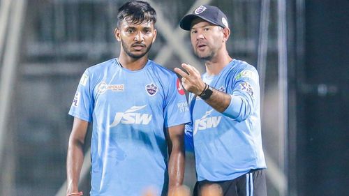 Chetan Sakariya (L) and Ricky Ponting. (P.C.:DC Twitter)