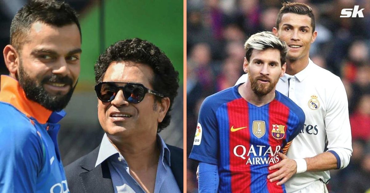 Virat Kohli and Sachin Tendulkar (left) and Lionel Messi and Cristiano Ronaldo (right)