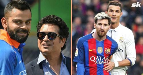 Virat Kohli and Sachin Tendulkar (left) and Lionel Messi and Cristiano Ronaldo (right)