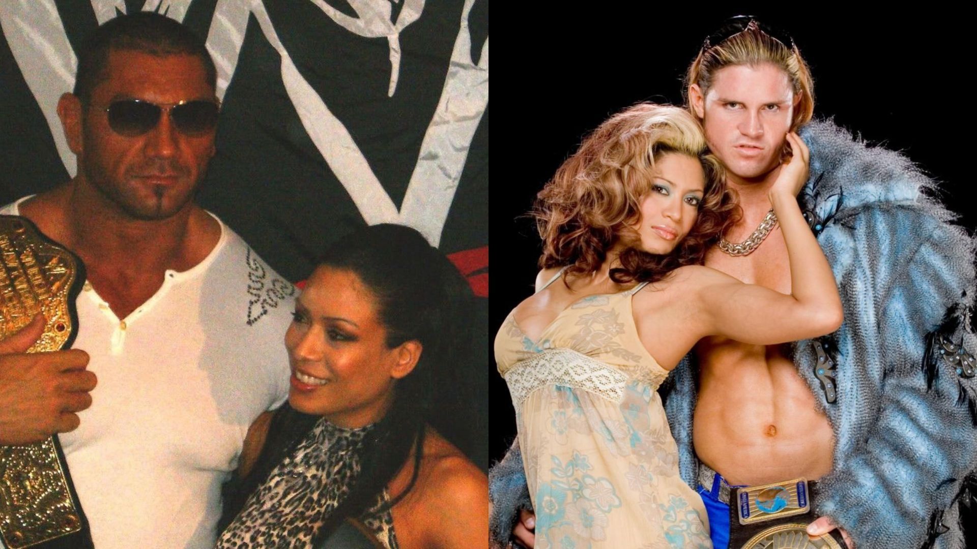 Melina with Batista (left) and with Johnny Mundo (right)