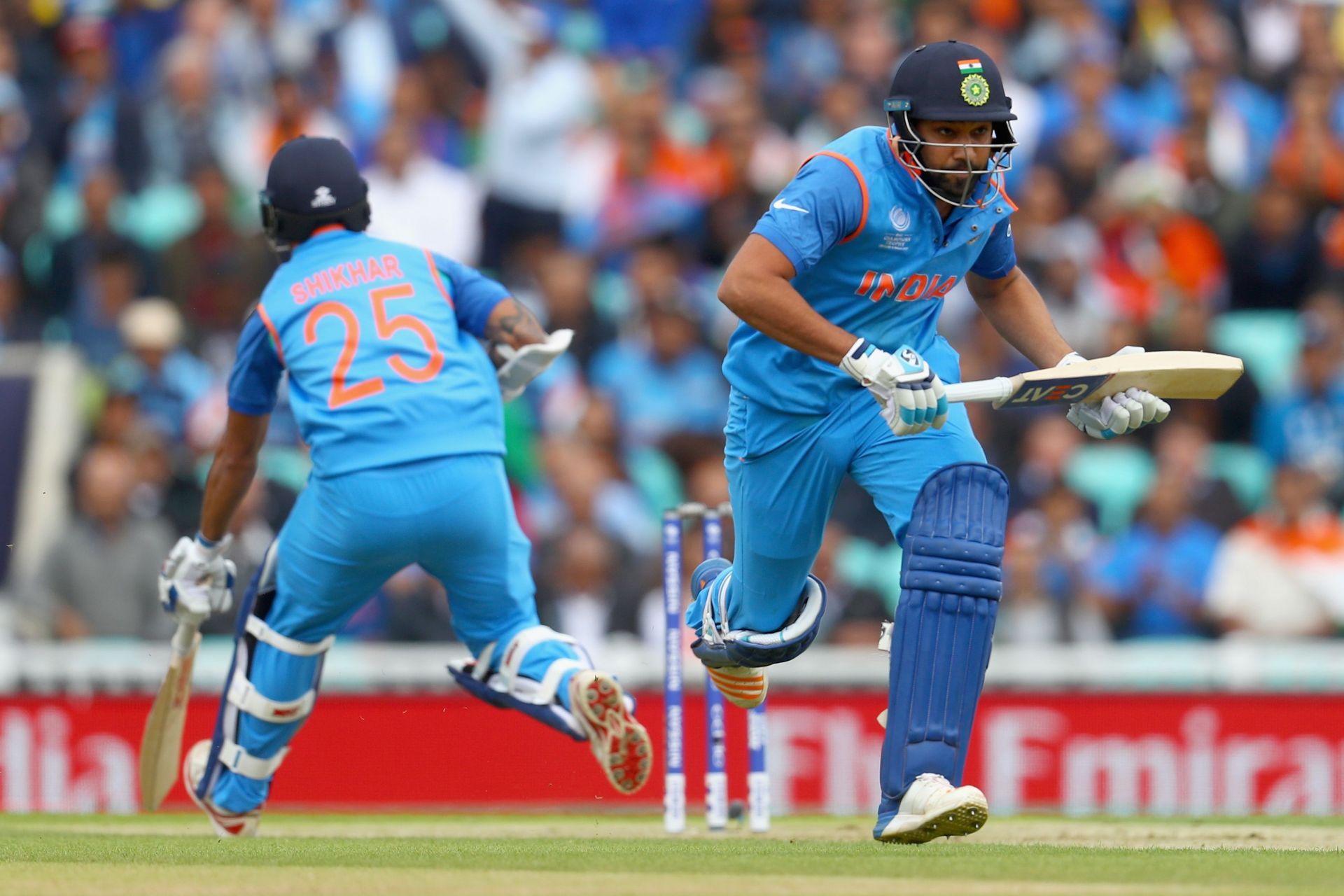 Shikhar Dhawan (left) and Rohit Sharma during the 2013 ICC Champions trophy. Pic: Getty Images