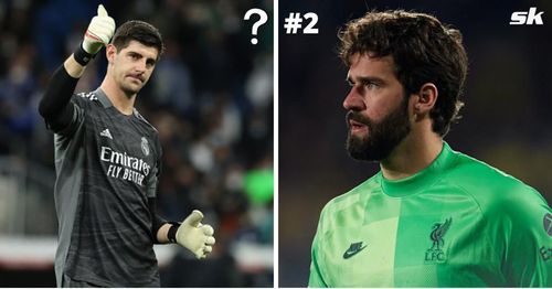 Real Madrid's Thibaut Courtois (left) and Liverpool keeper Alisson Becker