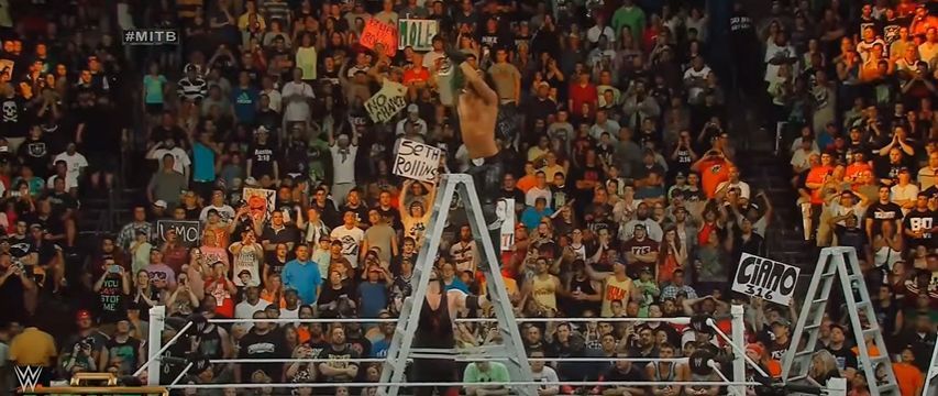 Seth Rollins won the 2014 Money in the Bank ladder match with the help of Kane