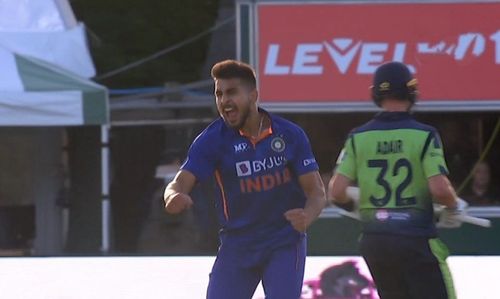 Umran Malik during the 2nd T20I against Ireland. Pic: Sony Network.