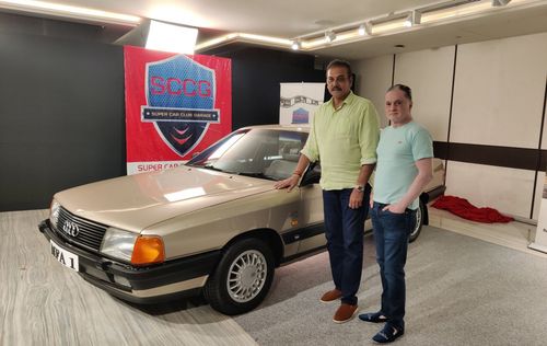 Shastri (L) with his Audi 100 (Pic: Twitter)