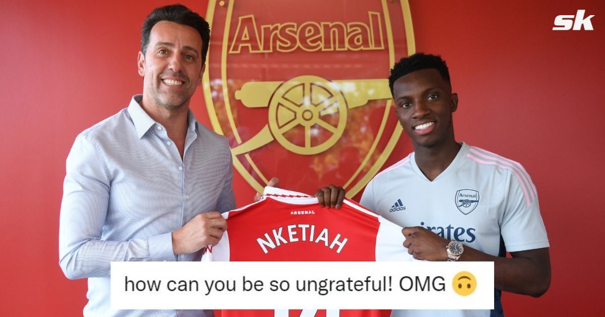 Arsenal&#039;s Gabriel Magalhaes reacts to negative fan comments on Eddie Nketiah&#039;s contract extension.