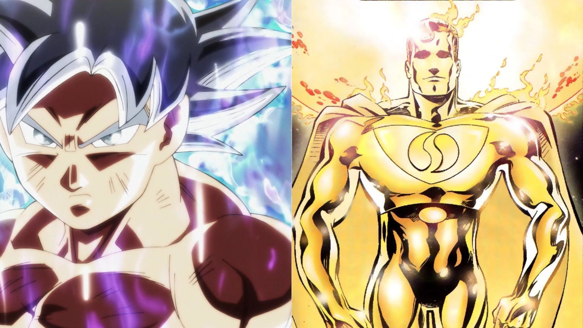 Ultra Instinct Goku (left) and Superman Prime (right) is a matchup of titanic proportions (Image via Sportskeeda)