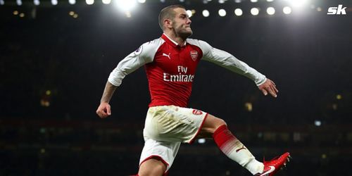 Former Arsenal midfielder Jack Wilshere celebrates during a match.