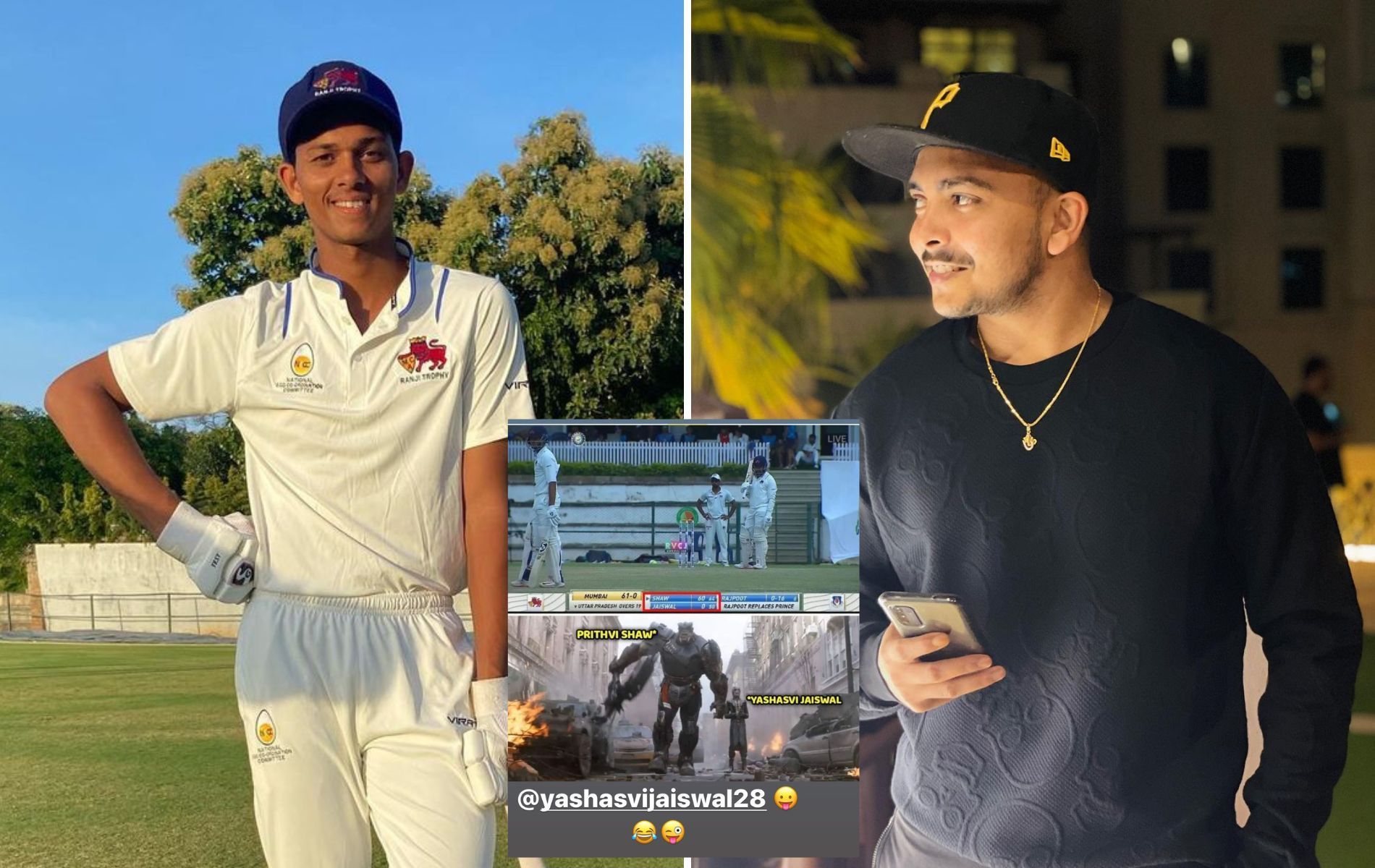 Yashasvi Jaiswal (L) and Prithvi Shaw. (Pics: Instagram)