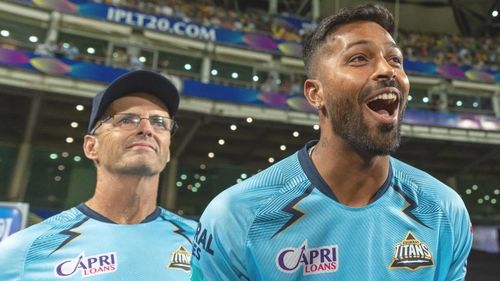 Gary Kirsten (left) and Hardik Pandya. Pic: Gujarat Titans