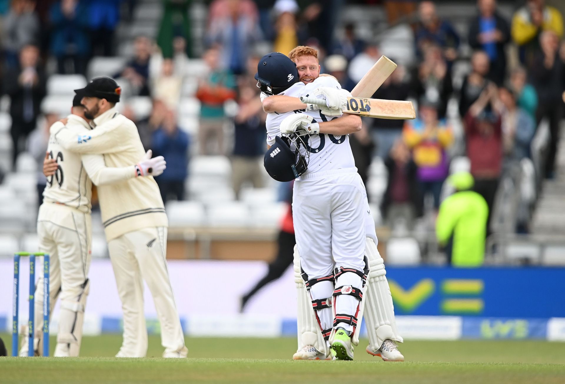 Jonny Bairstow celebrates with Joe Root after Headingley win. Pic: Getty Images