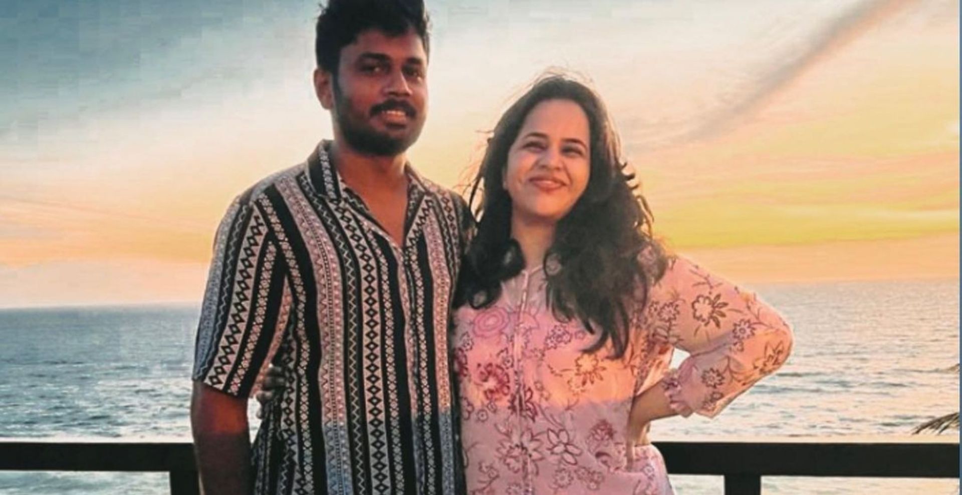 Sanju Samson poses for a picture with his wife (Credits: Instagram)