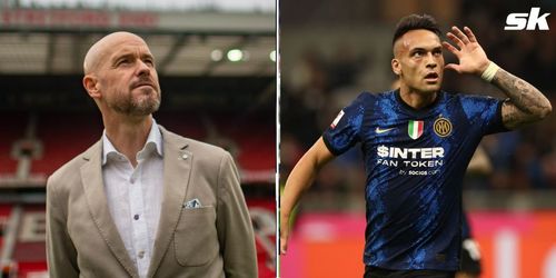 Manchester United manager Erik ten Hag (left) and Inter Milan's Lautaro Martinez (right)