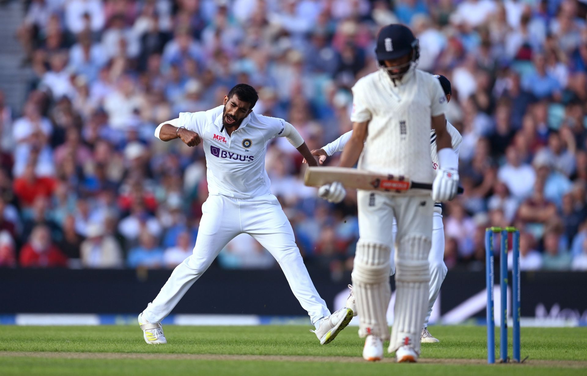 Jasprit Bumrah celebrates the wicket of Haseeb Hameed. Pic: Getty Images