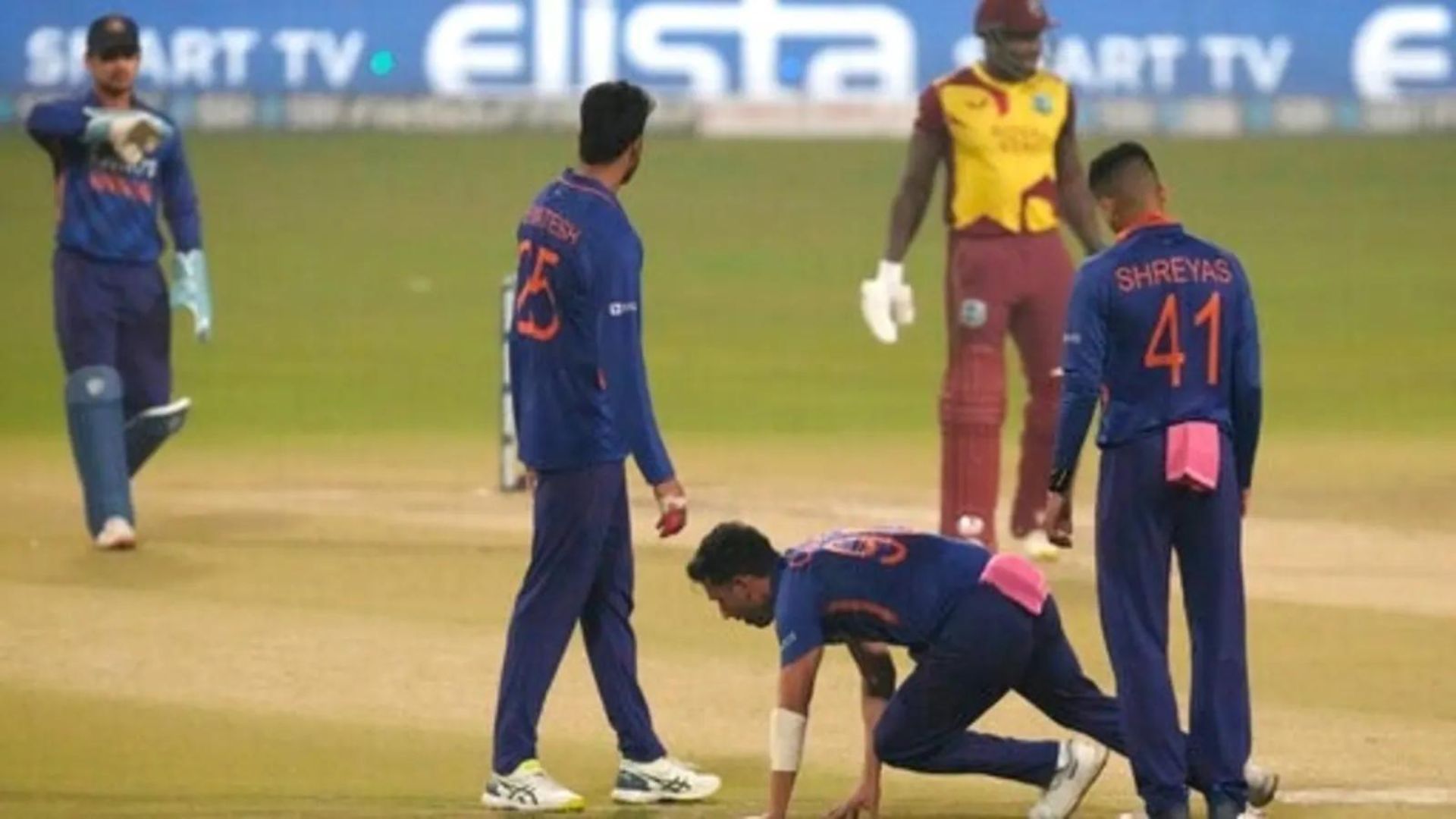 Deepak Chahar after he injured himself against the West Indies. (P.C.:BCCI)