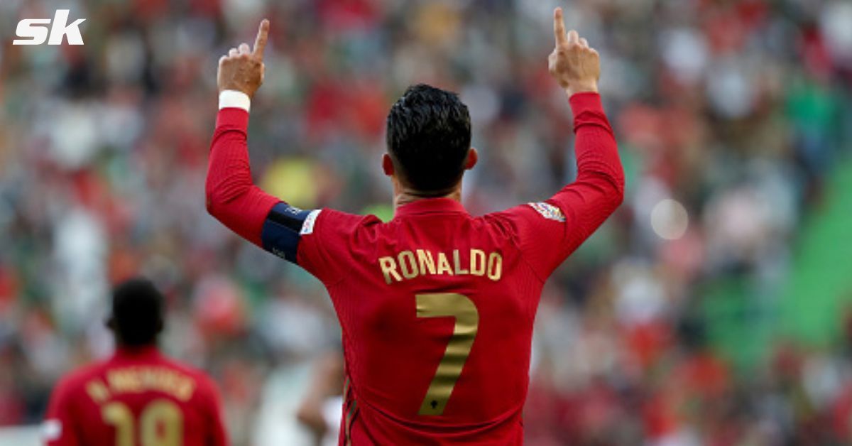 Portugal captain Ronaldo celebrates scoring against Switzerland