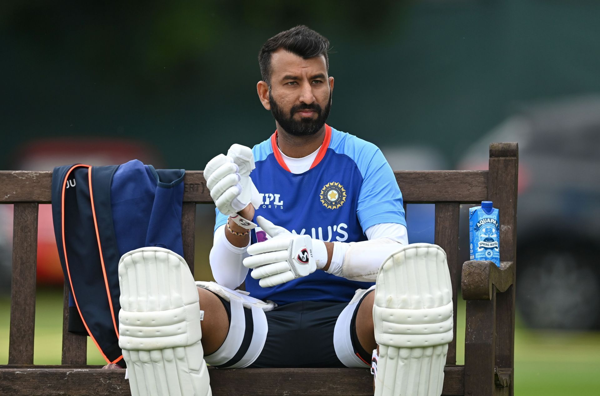 Cheteshwar Pujara waits to bat during a nets session at Edgbaston. Pic: Getty Images