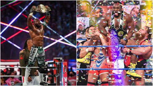 Big E and Apollo Crews celebrate winning the Intercontinental championship