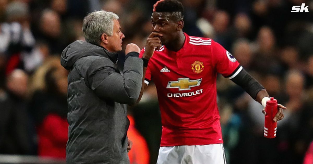 Former Manchester United boss Jose Mourinho (L) with Paul Pogba.