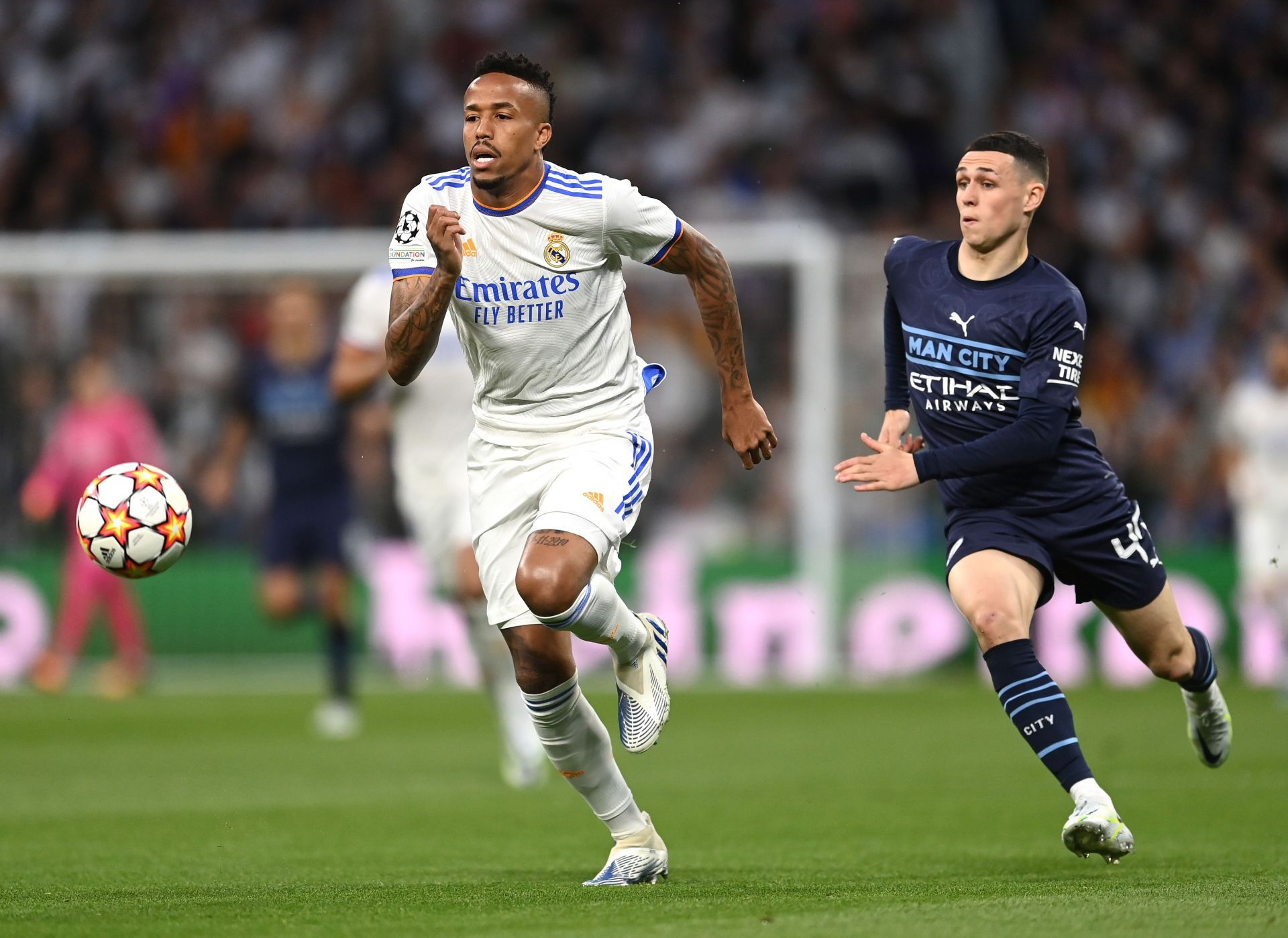 Eder Militao (left) in action for Los Blancos