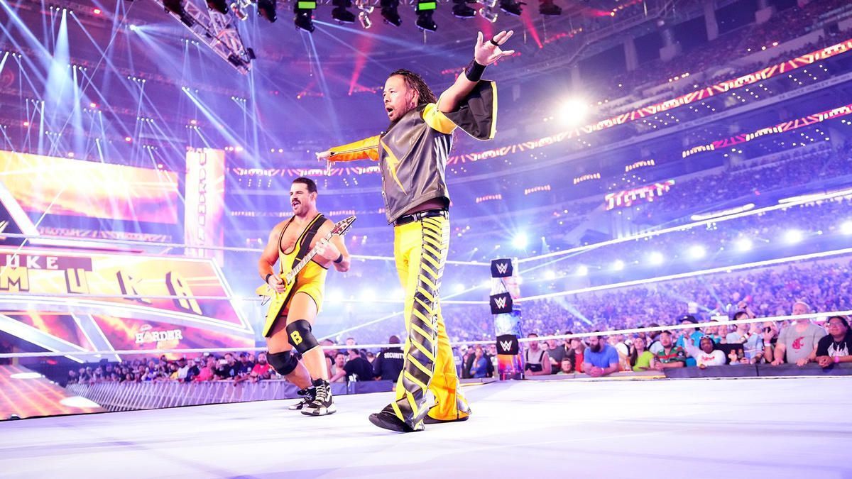 Shinsuke Nakamura during his entrance at WrestleMania 38