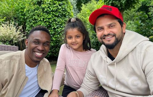 (L to R) Dwayne Bravo, Gracia Raina, and Suresh Raina. (Pic: Instagram)