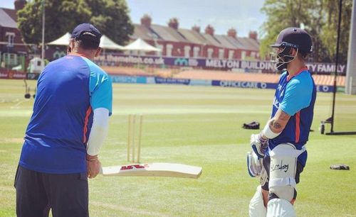 Virat Kohli has been seen honing his skills under Rahul Dravid's guidance [P/C: Twitter]