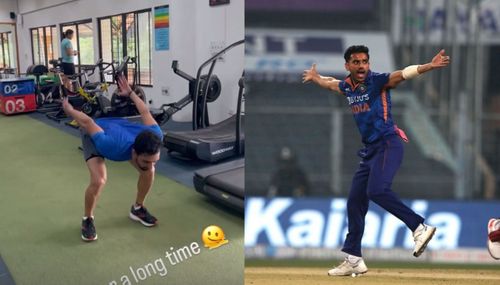 Deepak Chahar working hard in the gym